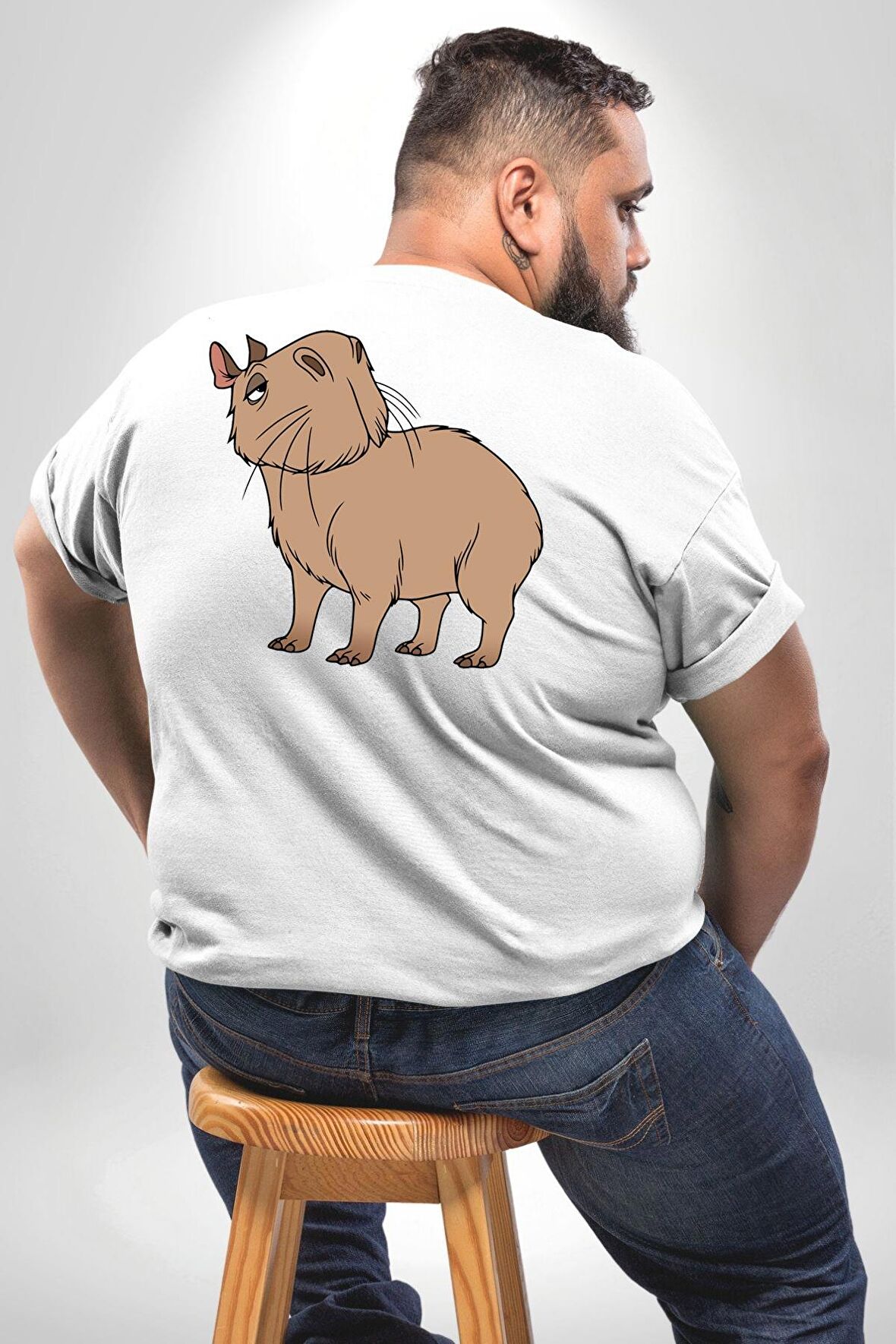 Chispi Büyük Beden Beyaz Tişört Kadın Erkek Ünisex Sırt Baskılı