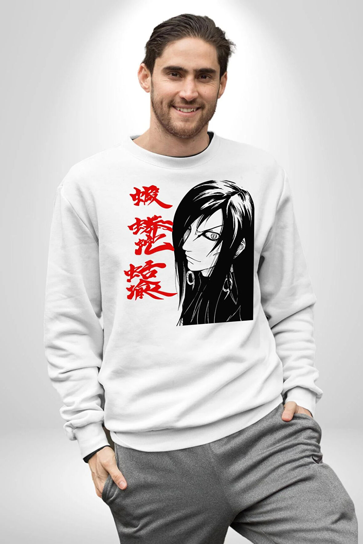 Orachimaru Naruto Japon Anime Kadın Erkek Beyaz Sweatshirt 