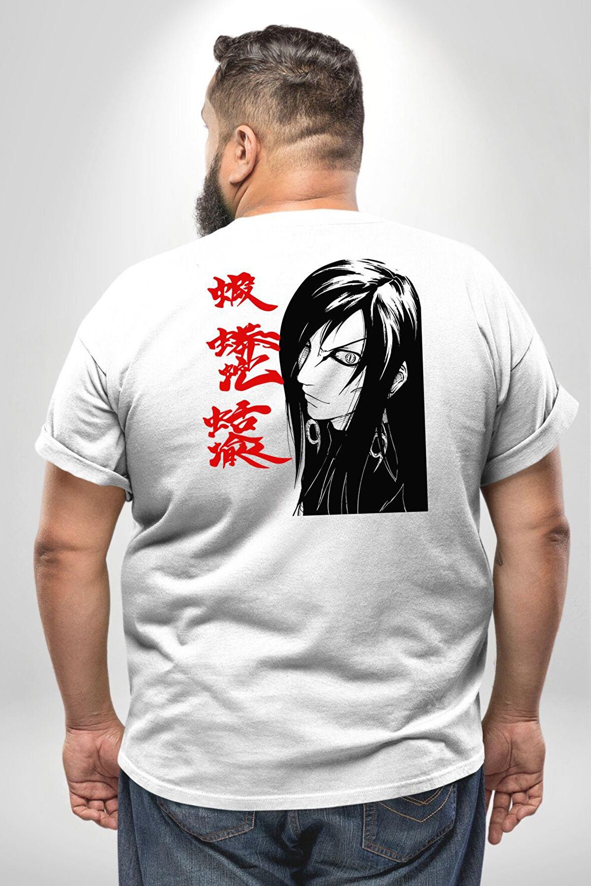 Orachimaru Naruto Japon Anime Büyük Beden Beyaz Tişört Kadın Erkek Ünisex Sırt Baskılı