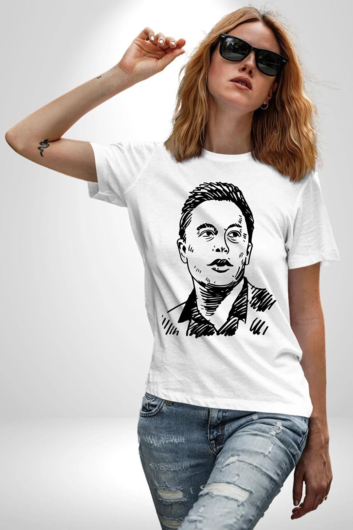Elon Musk Kadın Erkek Unisex Beyaz Organik Baskılı T-Shirt Penye Yüksek Kalite