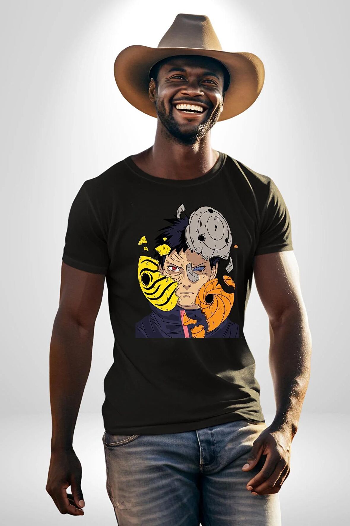 Obito Uchiha Anime Kadın Erkek Unisex Siyah Organik Baskılı T-Shirt Penye Yüksek Kalite