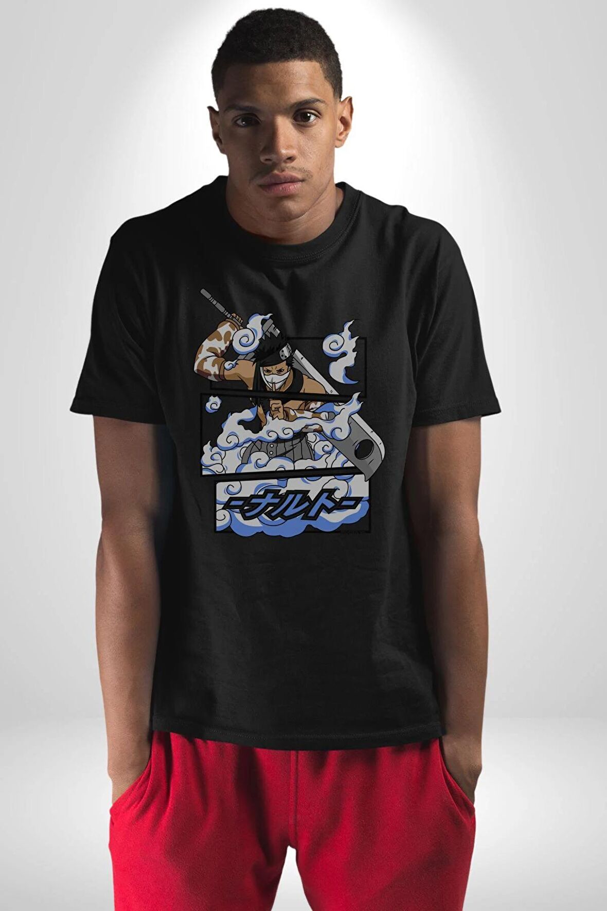 Zabuza Momochi Naruto Anime Kadın Erkek Unisex Siyah Organik Baskılı T-Shirt Penye Yüksek Kalite