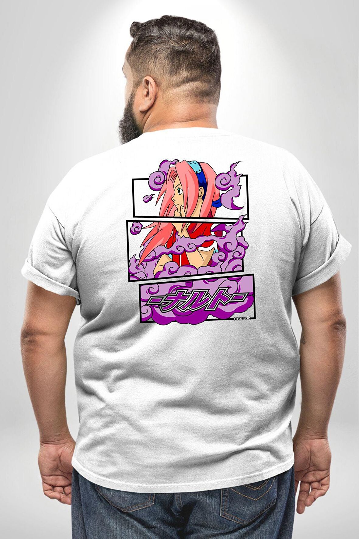 Sakura Haruno Anime Büyük Beden Beyaz Tişört Kadın Erkek Ünisex Sırt Baskılı