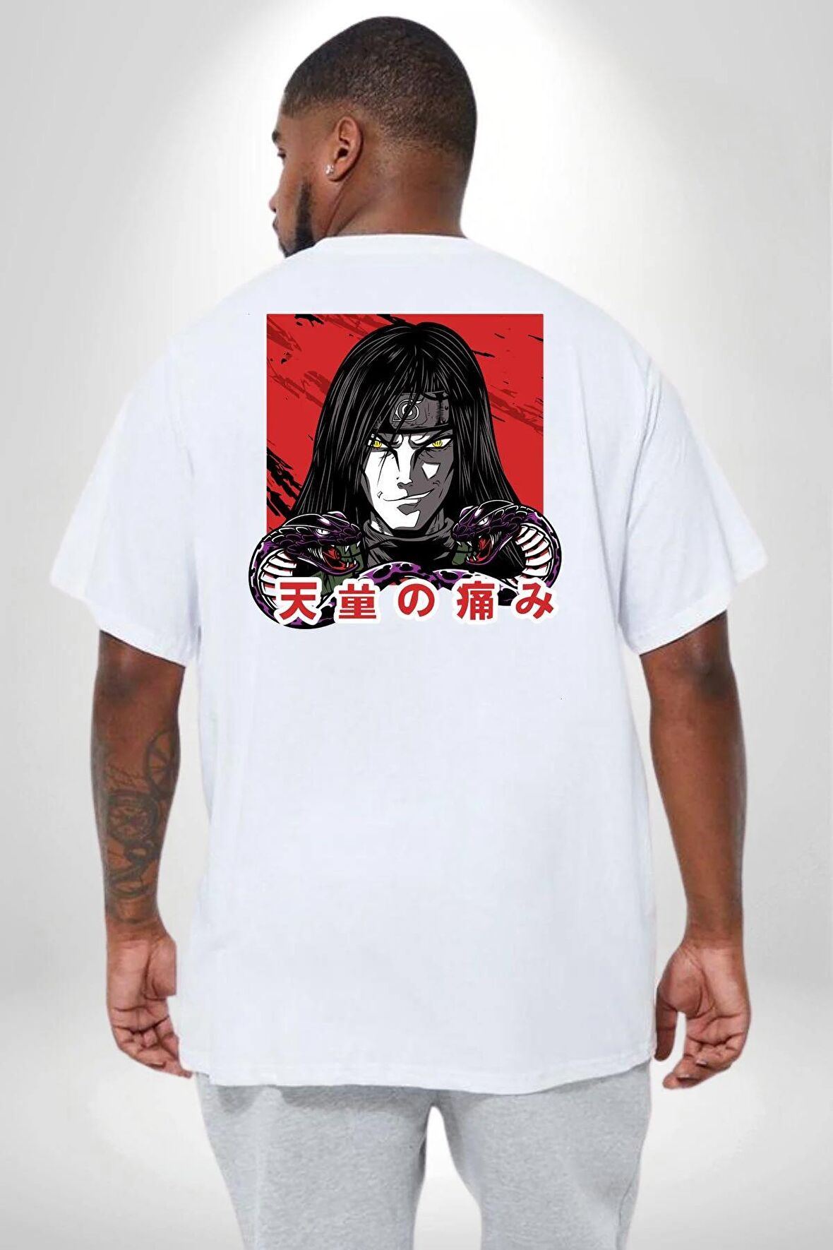 Orochimaru Anime Büyük Beden Beyaz Tişört Kadın Erkek Ünisex Sırt Baskılı