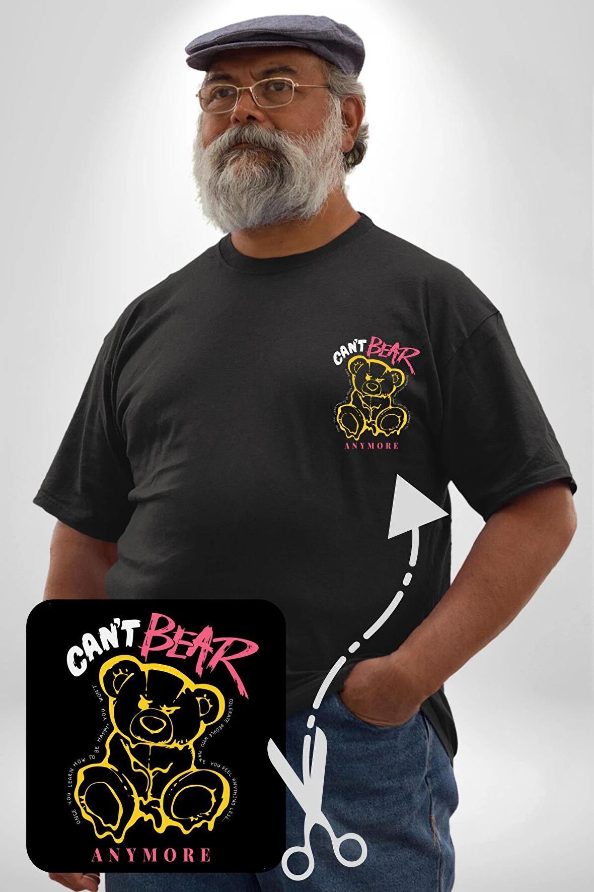 Daha Fazla Dayanamıyorum Teddy Siyah Büyük Beden Kadın Basic Minimal Baskılı Tişört