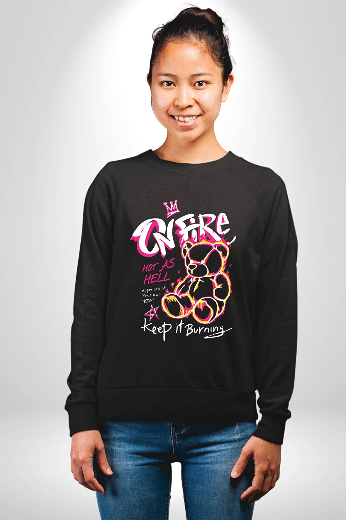 Yanmaya Devam Edecek Kadar Sıcak Kadın Erkek Siyah Sweatshirt 