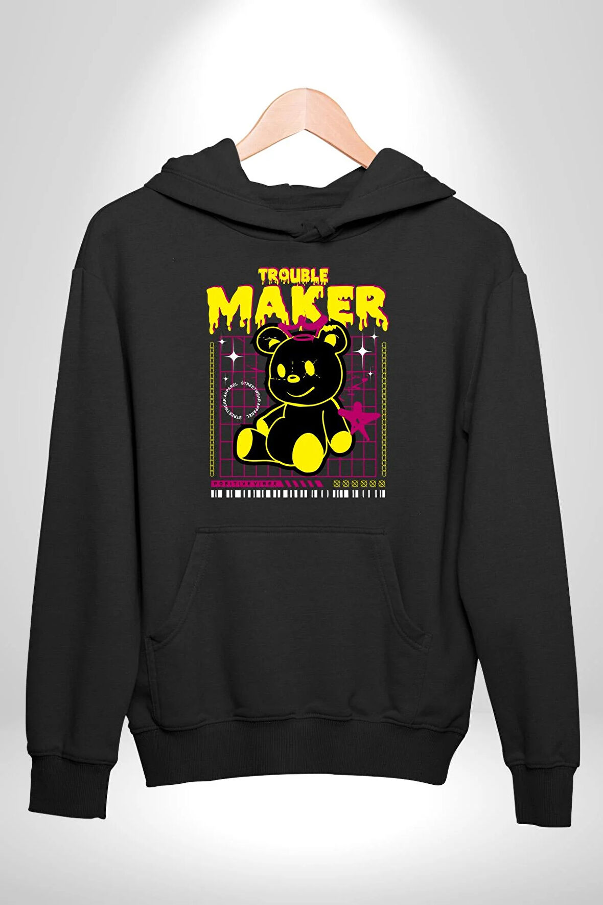 Baş Belası Teddy Kadın Erkek  Siyah Kapüşonlu Sweatshirt Hoodie