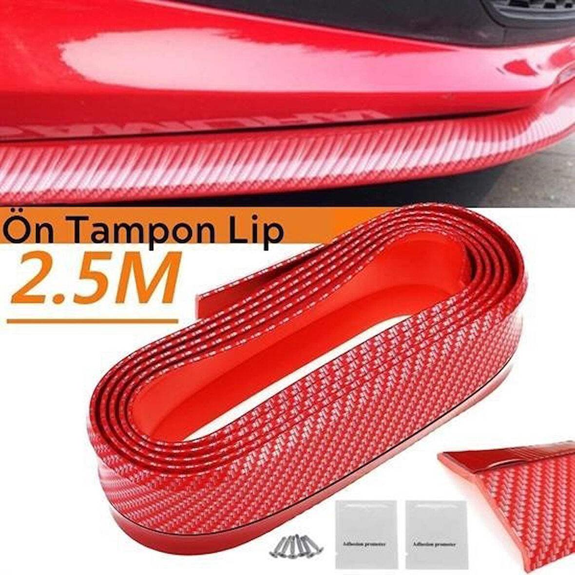  Kırmızı Renkli 2,5 Metre Araba Oto Ön Tampon Koruyucu Kauçuk Pratik Tampon Şerit Bant Döşeme