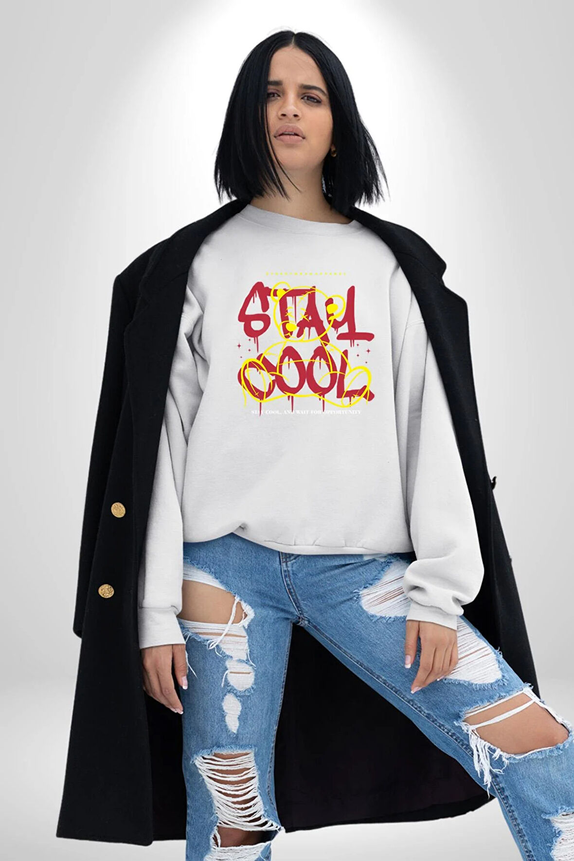 Havalı Kal Kadın Erkek Beyaz Sweatshirt 