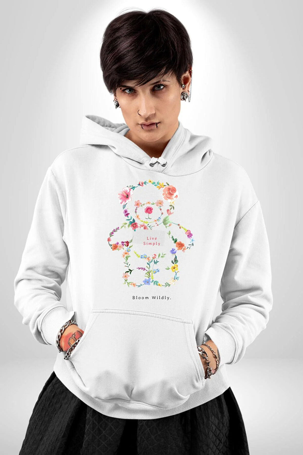 Sadece Yaşamak Kadın Erkek  Beyaz Kapüşonlu Sweatshirt Hoodie