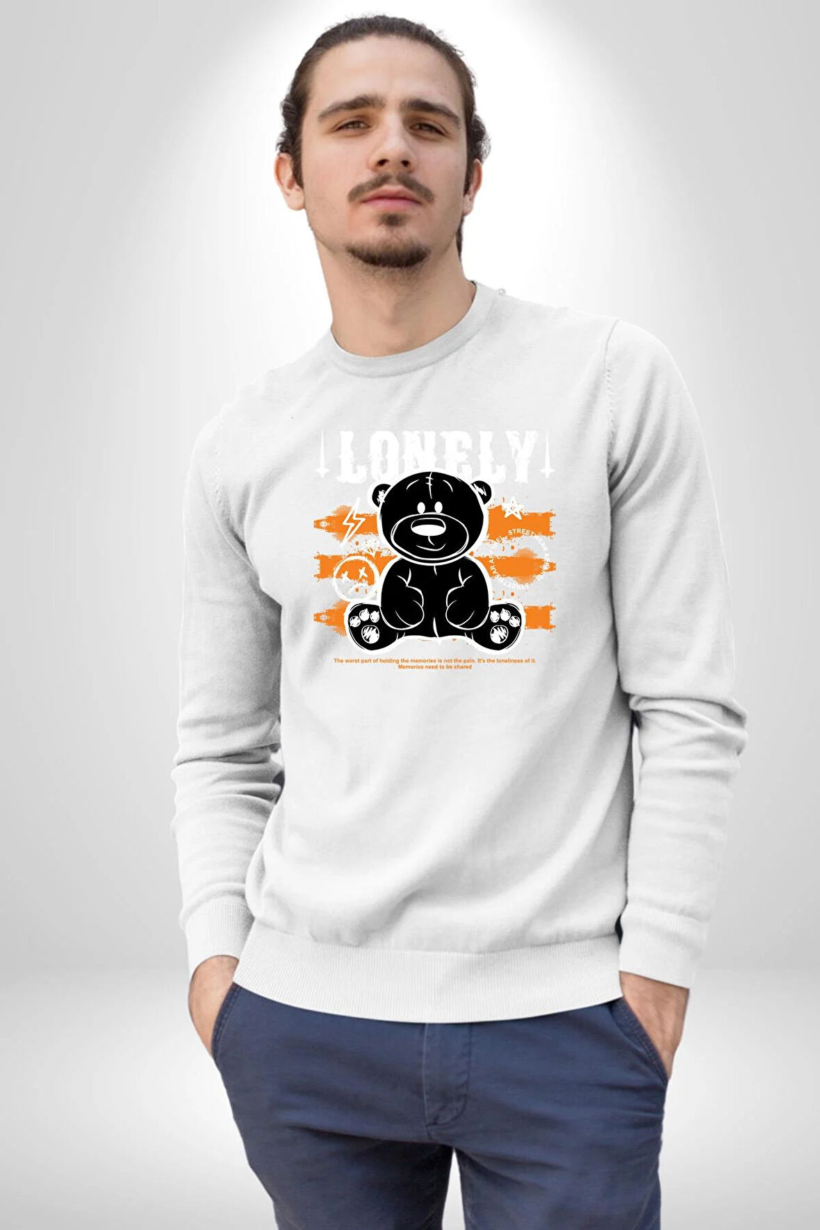 Yalnız Kadın Erkek Beyaz Sweatshirt 