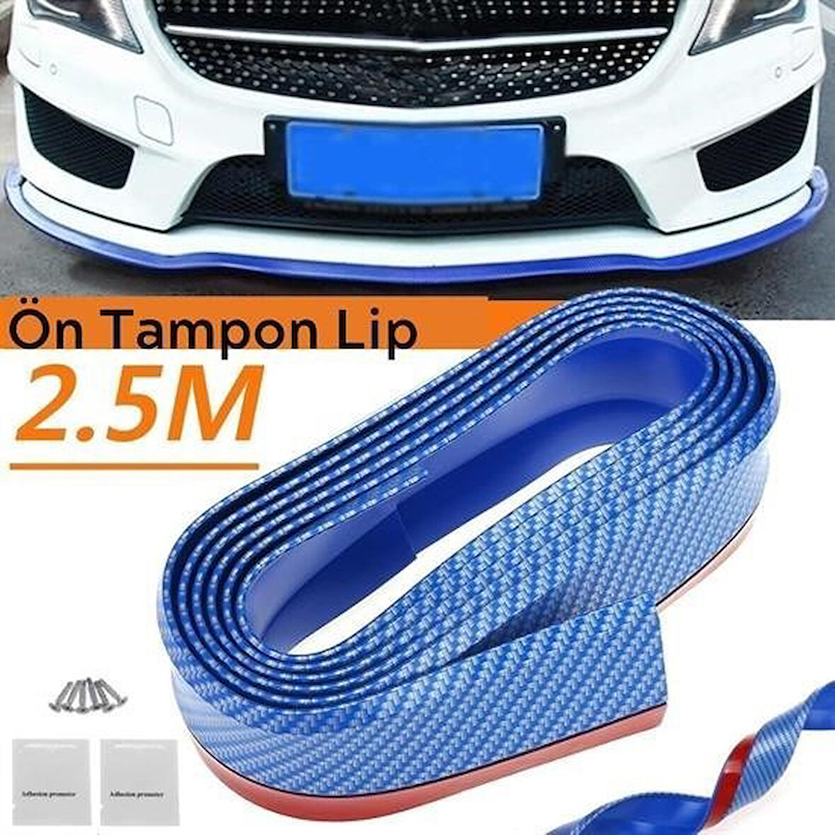  Mavi 2,5 Metre Araba Oto Ön Tampon Koruyucu Kauçuk Pratik Tampon Şerit Bant Döşeme Kiti