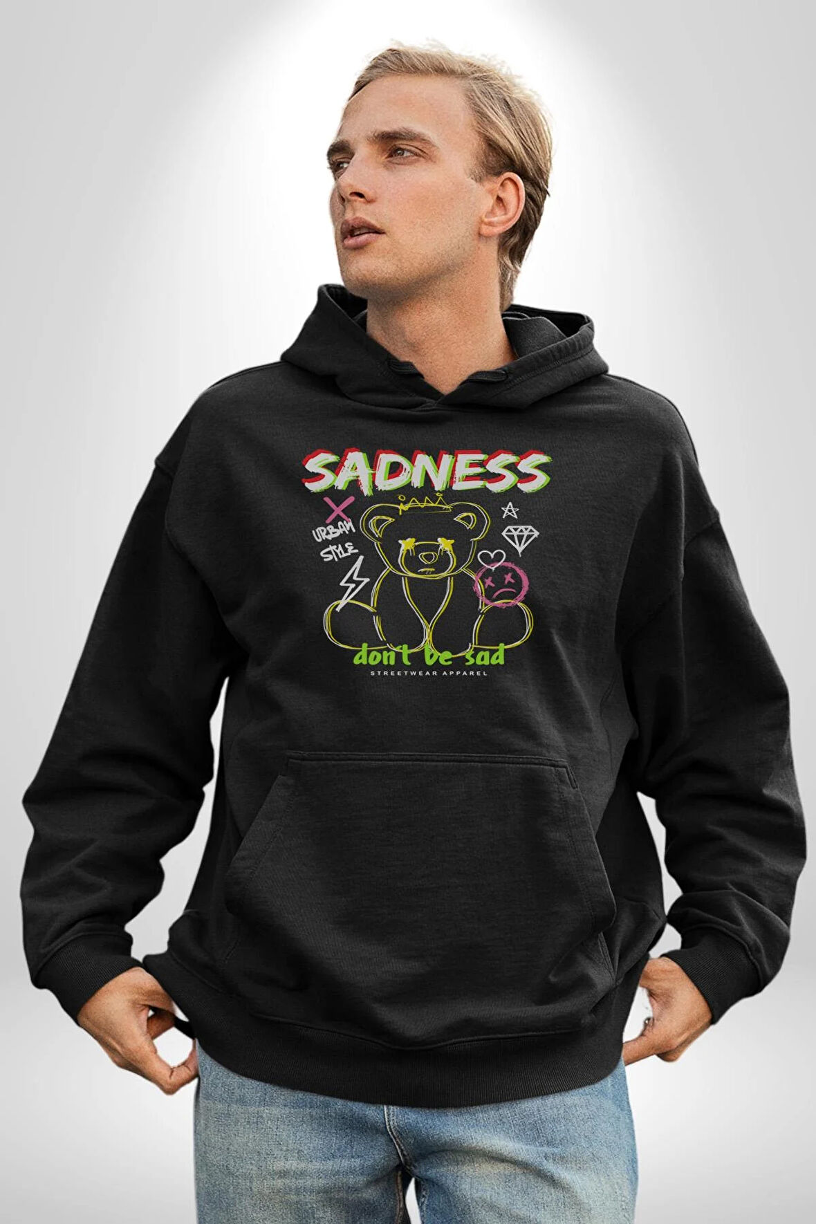 Üzüntü üzülme Kadın Erkek  Siyah Kapüşonlu Sweatshirt Hoodie
