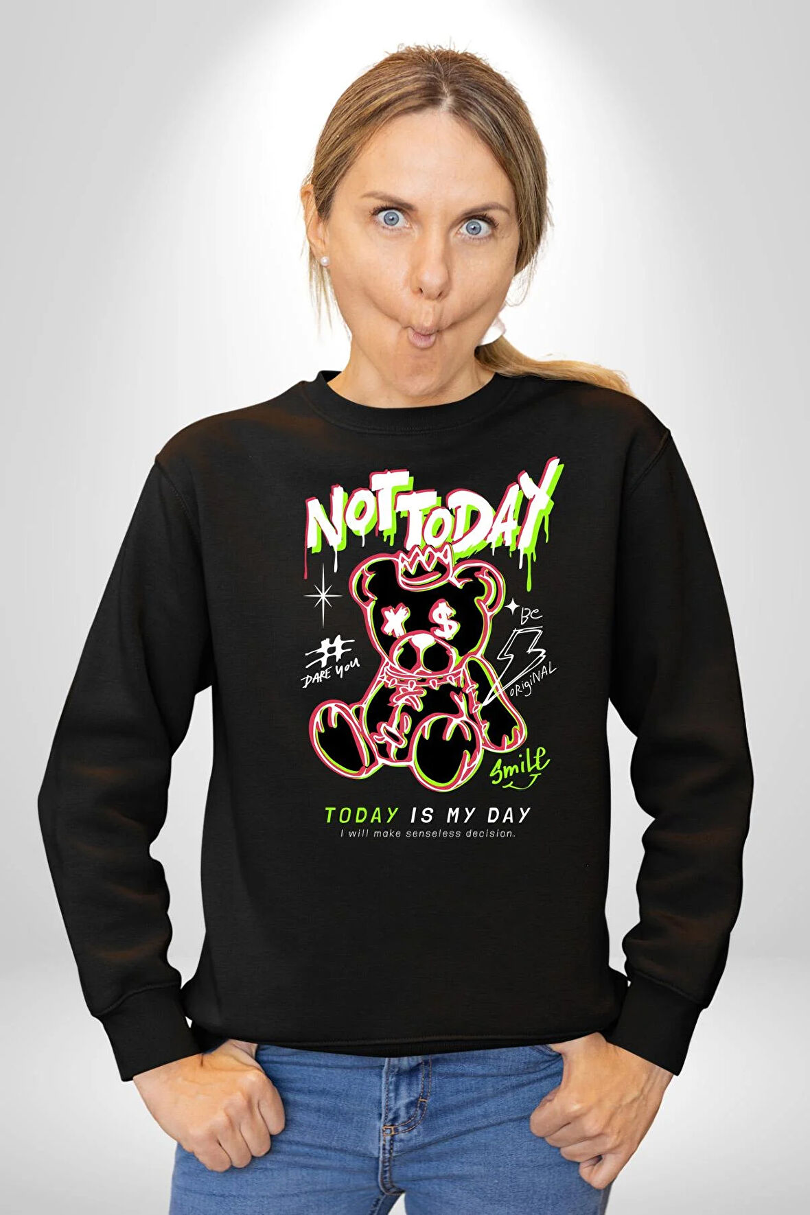 Bugün Değil Kadın Erkek Siyah Sweatshirt 