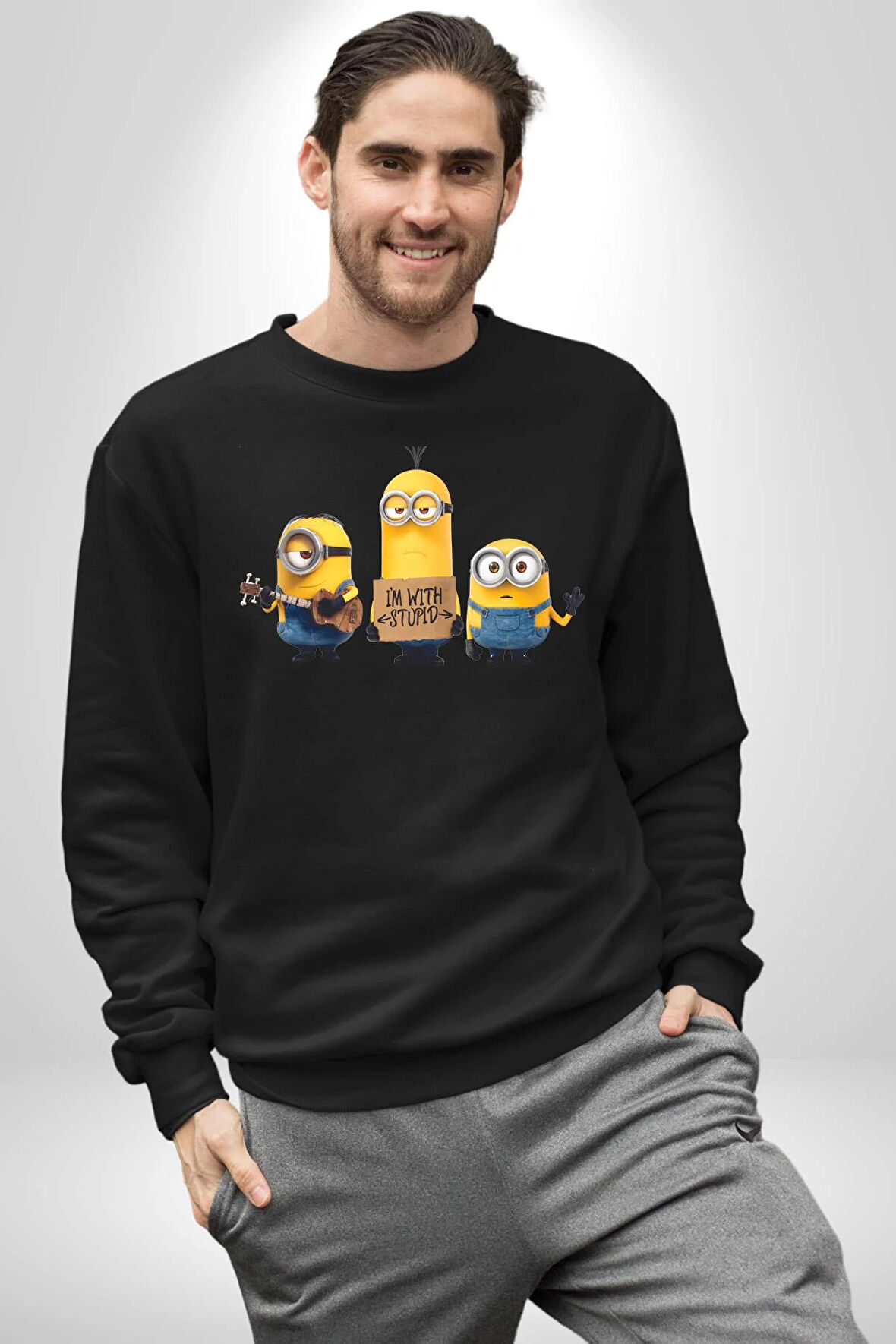 Minion Kadın Erkek Siyah Sweatshirt 
