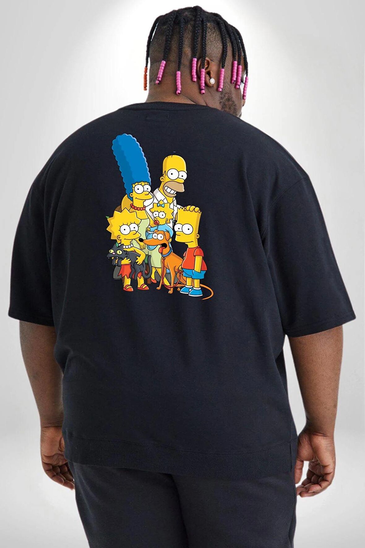 The Simpsons  Büyük Beden Siyah Tişört Kadın Erkek Ünisex Sırt Baskılı