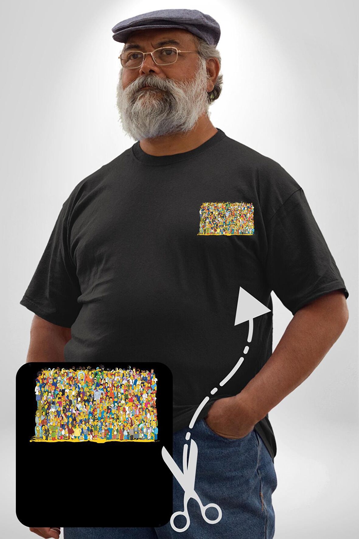 The Simpsons Karakterleri Siyah Büyük Beden Kadın Basic Minimal Baskılı Tişört