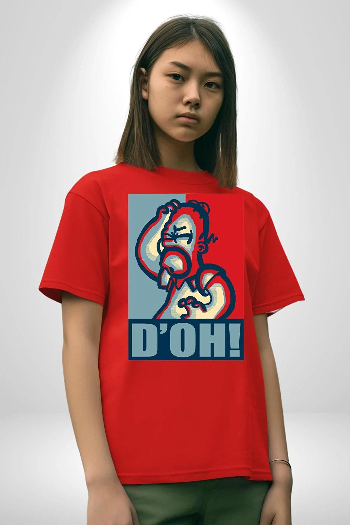 The Simpsons  Pamuklu Bisiklet Yaka Kadın Erkek Oversize Boyfriend Dijital Baskılı Kırmızı T-shirt