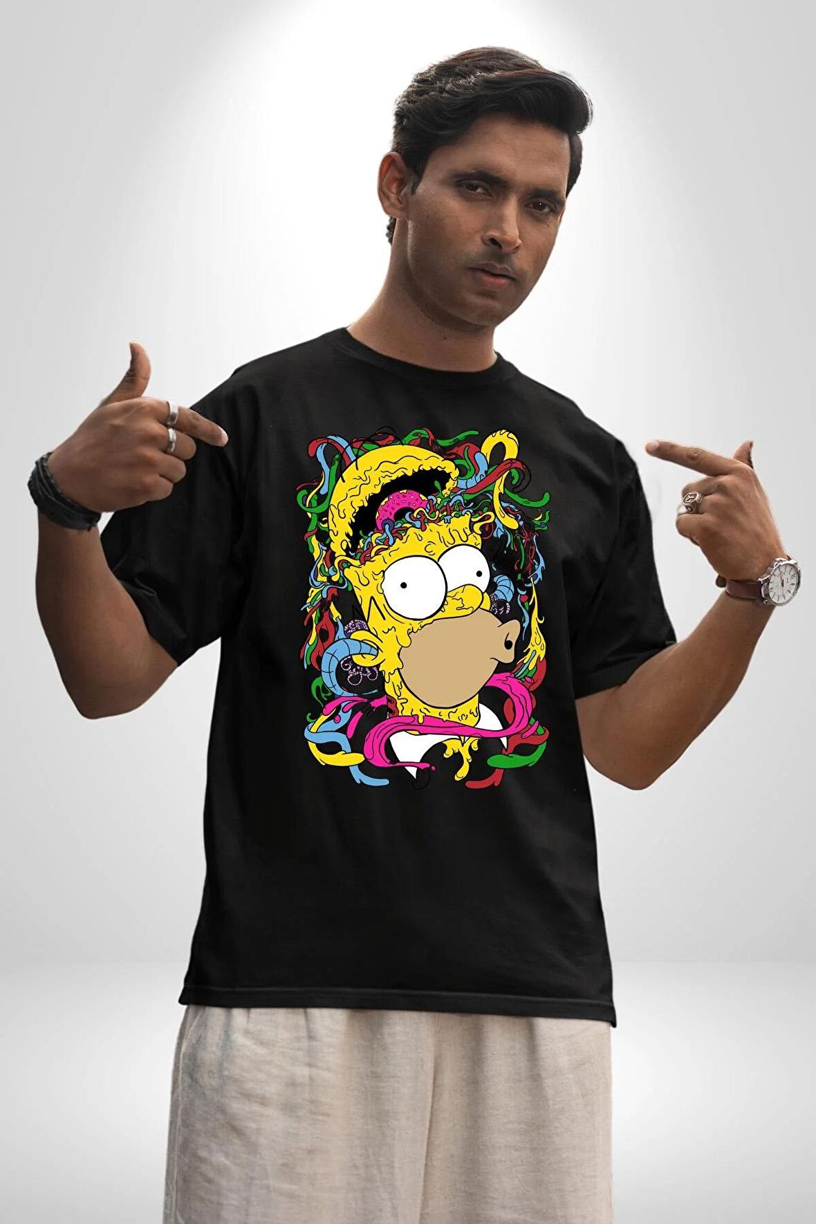 The Simpsons  Pamuklu Bisiklet Yaka Kadın Erkek Oversize Boyfriend Dijital Baskılı Siyah T-shirt