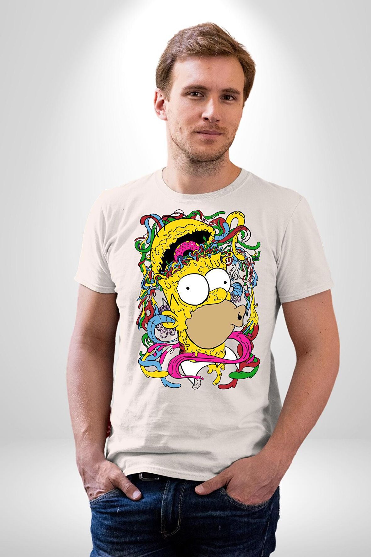 The Simpsons  Kadın Erkek Unisex Beyaz Organik Baskılı T-Shirt Penye Yüksek Kalite