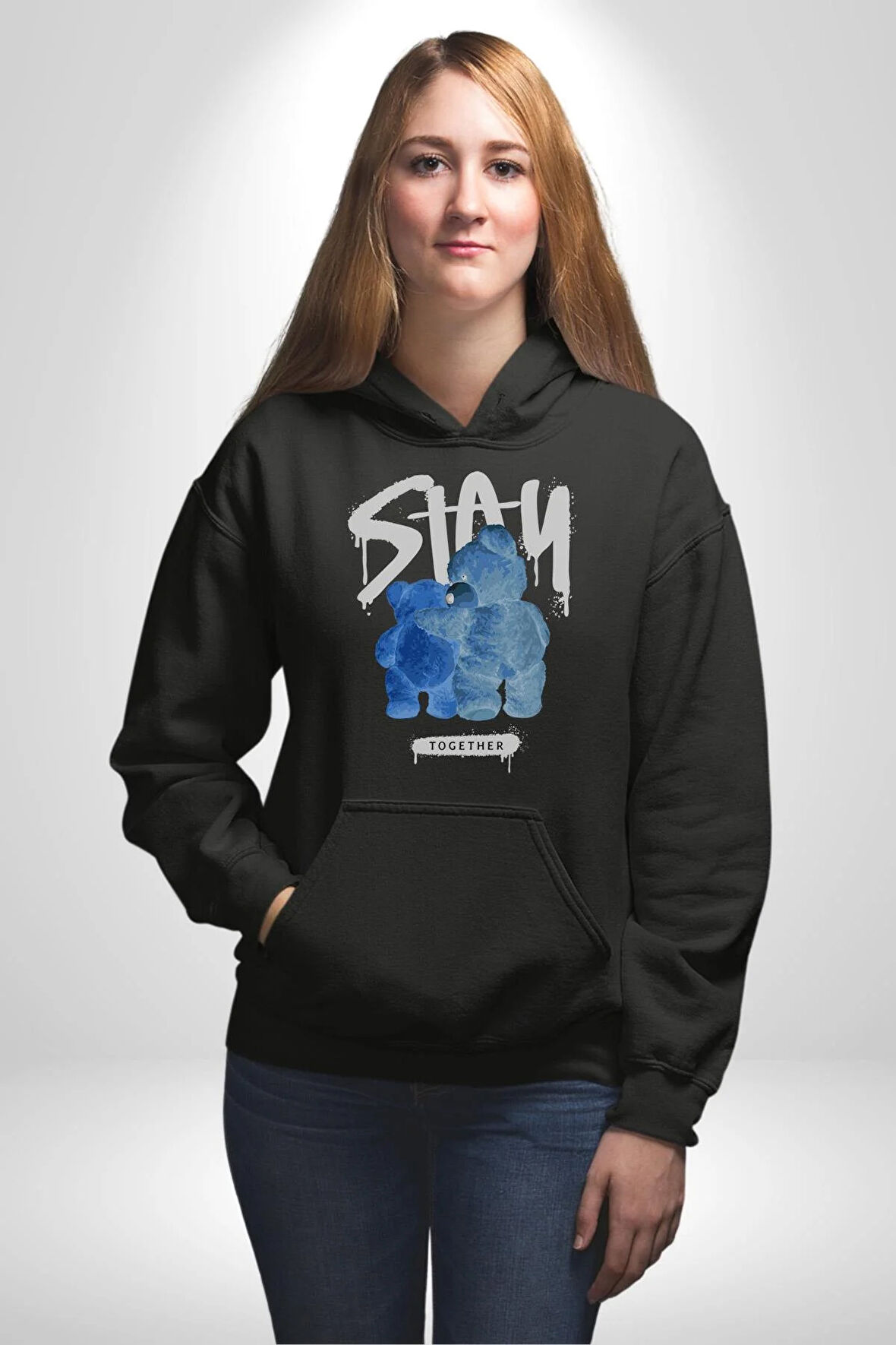 Birlikte Kal Kadın Erkek  Siyah Kapüşonlu Sweatshirt Hoodie
