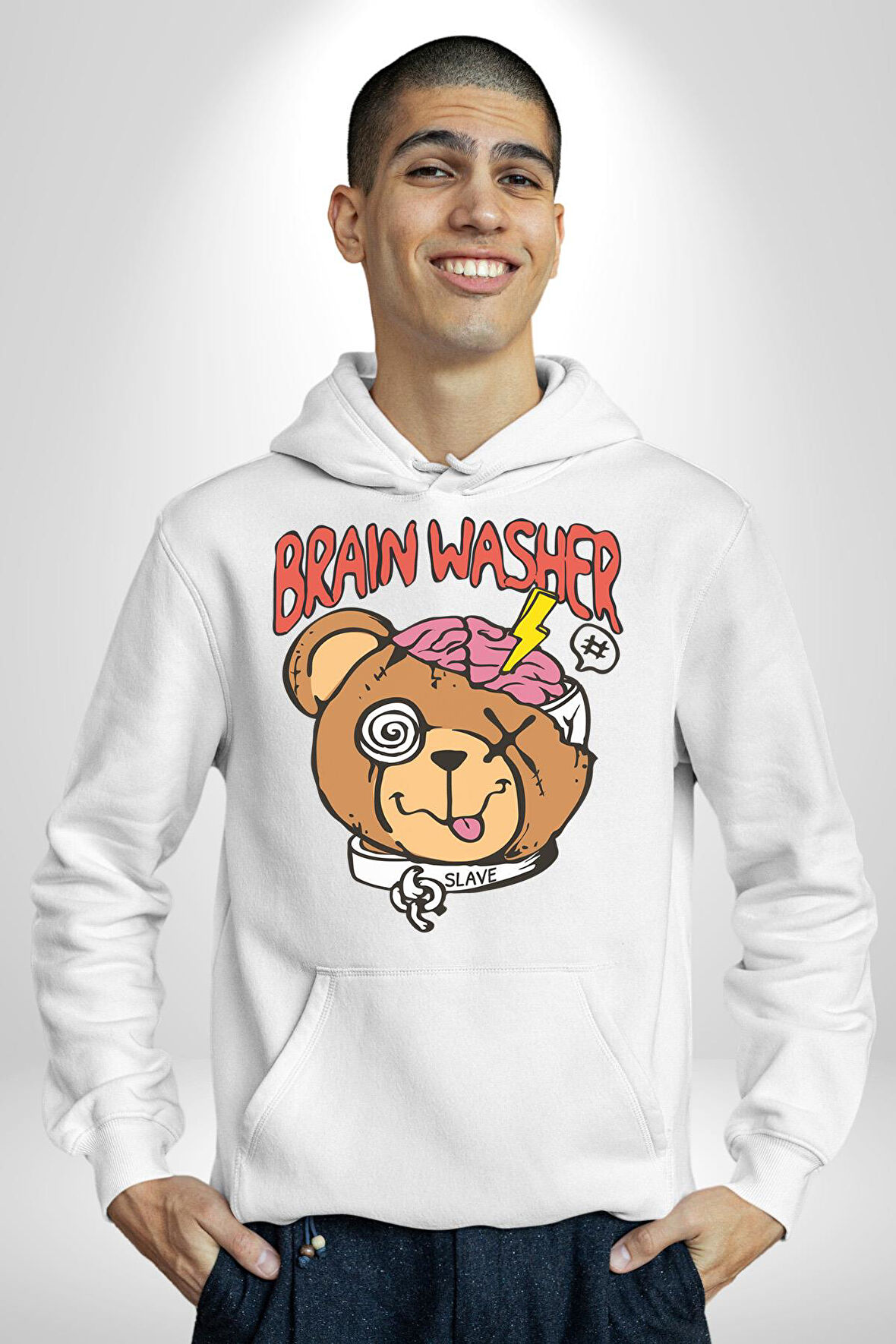 Beyin Yıkama Kadın Erkek  Beyaz Kapüşonlu Sweatshirt Hoodie