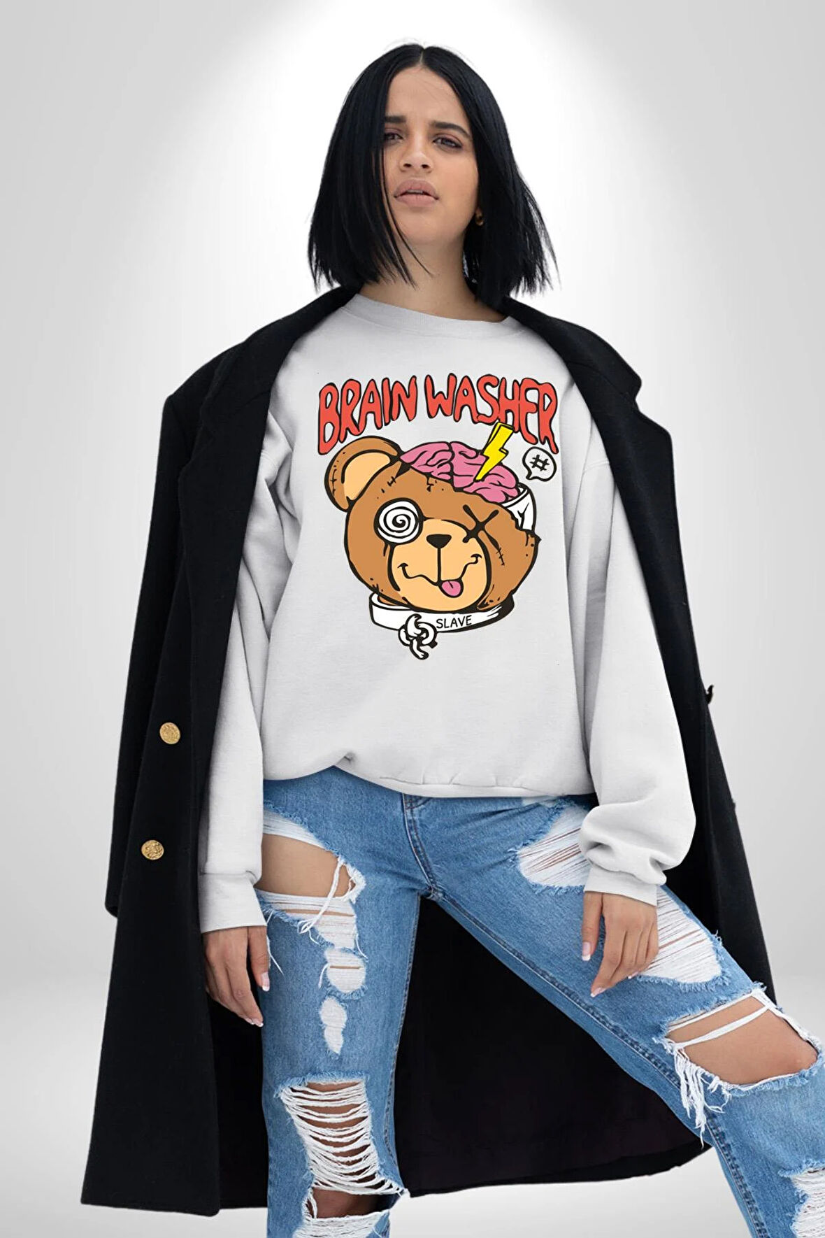 Beyin Yıkama Kadın Erkek Beyaz Sweatshirt 