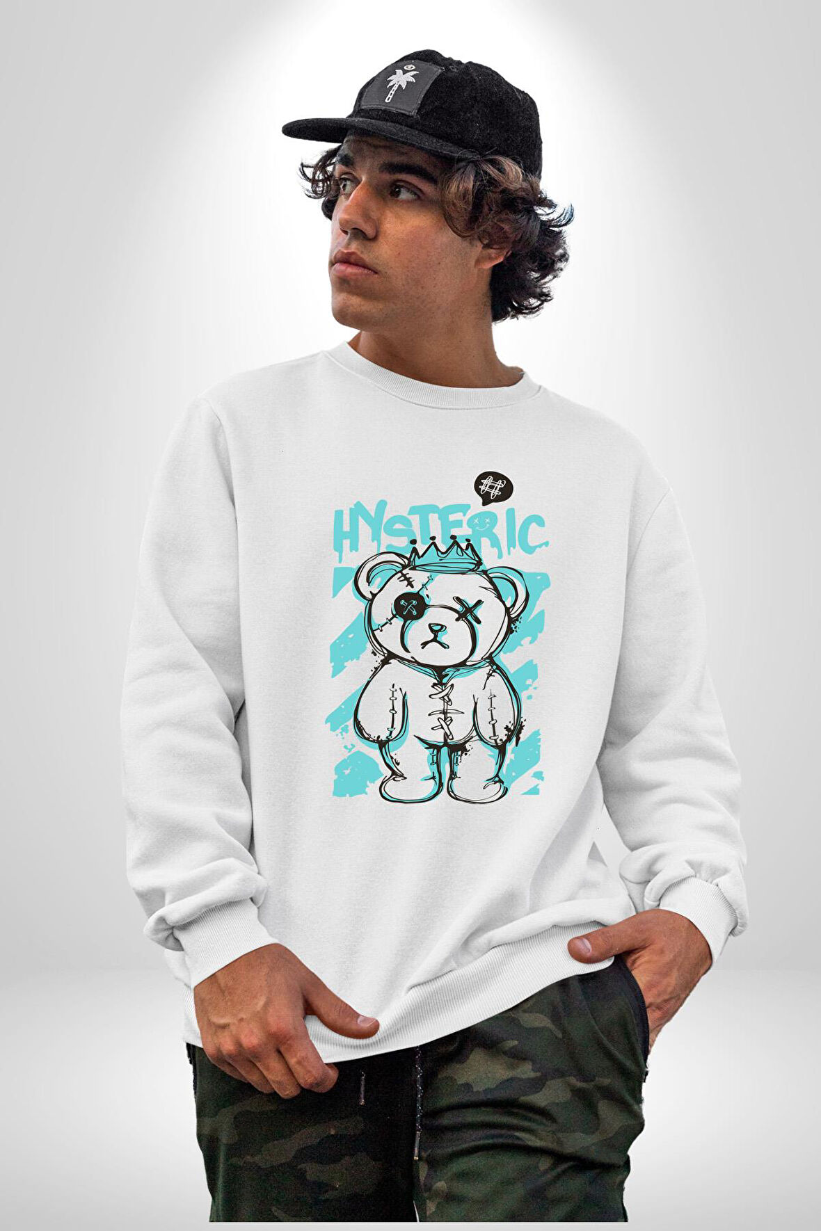 Histerik Kadın Erkek Beyaz Sweatshirt 