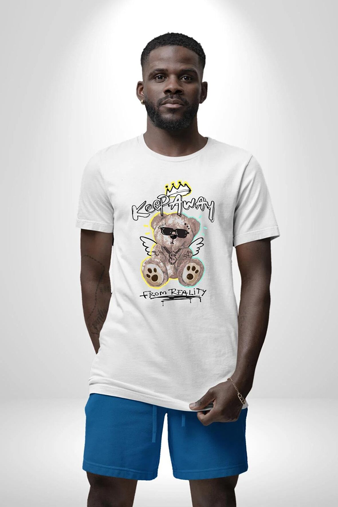 Gerçeklikten Uzak Tutun Kadın Erkek Unisex Beyaz Organik Baskılı T-Shirt Penye Yüksek Kalite