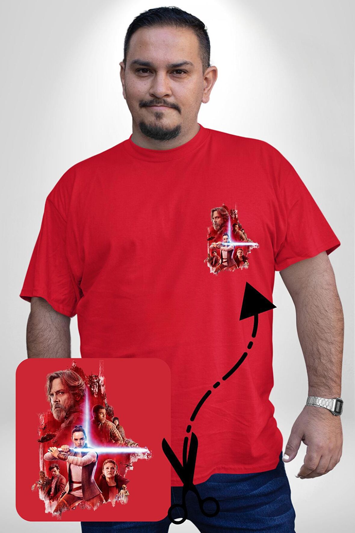 Star Wars Son Jedi Kırmızı Büyük Beden Kadın Basic Minimal Baskılı Tişört
