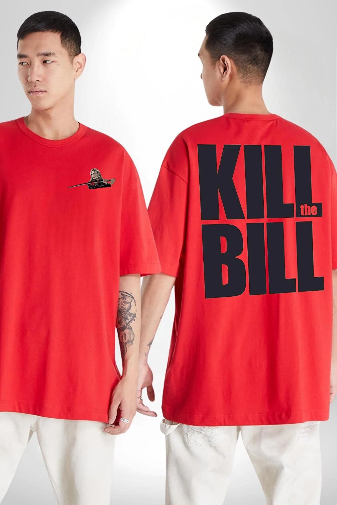 The Kill Bill Sinema Kırmızı Oversize Kadın Erkek Ön ve Sırt Baskılı Tişört