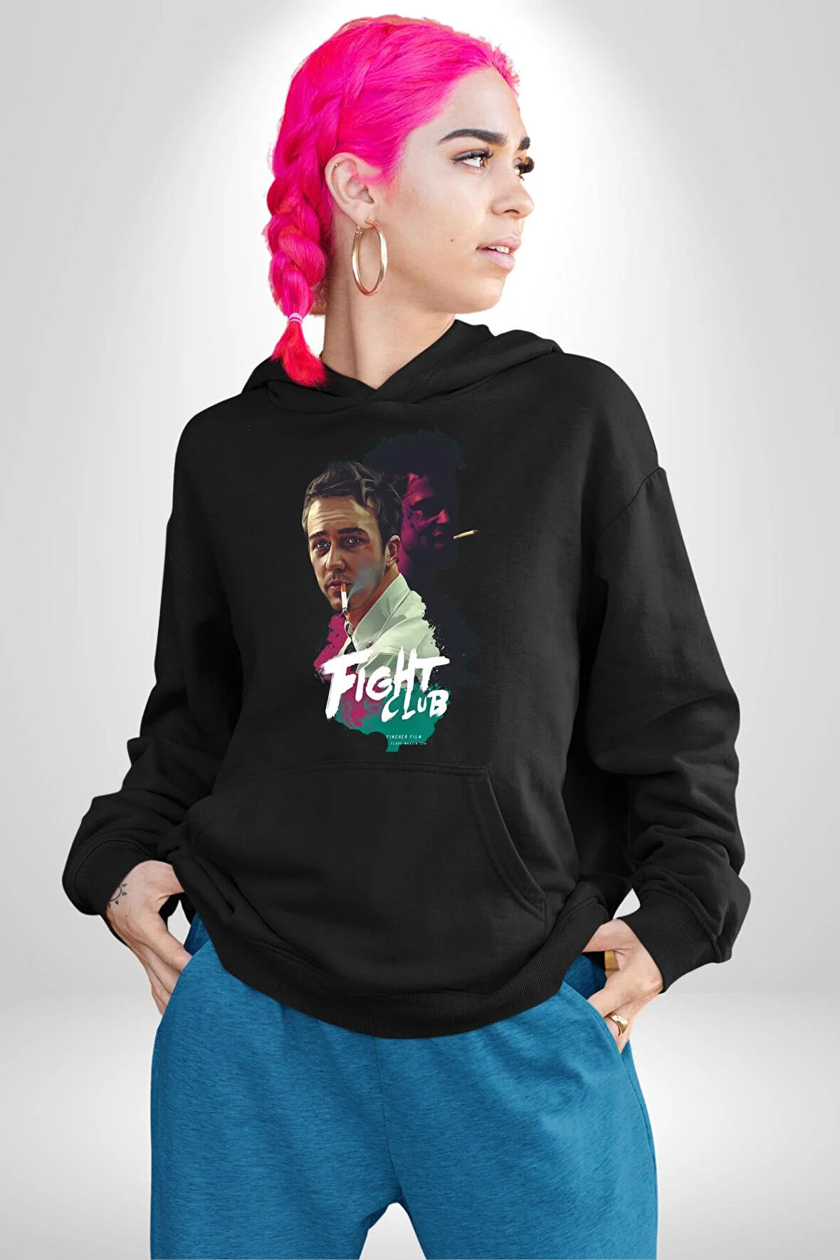 Fight Club Sinema Kadın Erkek  Siyah Kapüşonlu Sweatshirt Hoodie