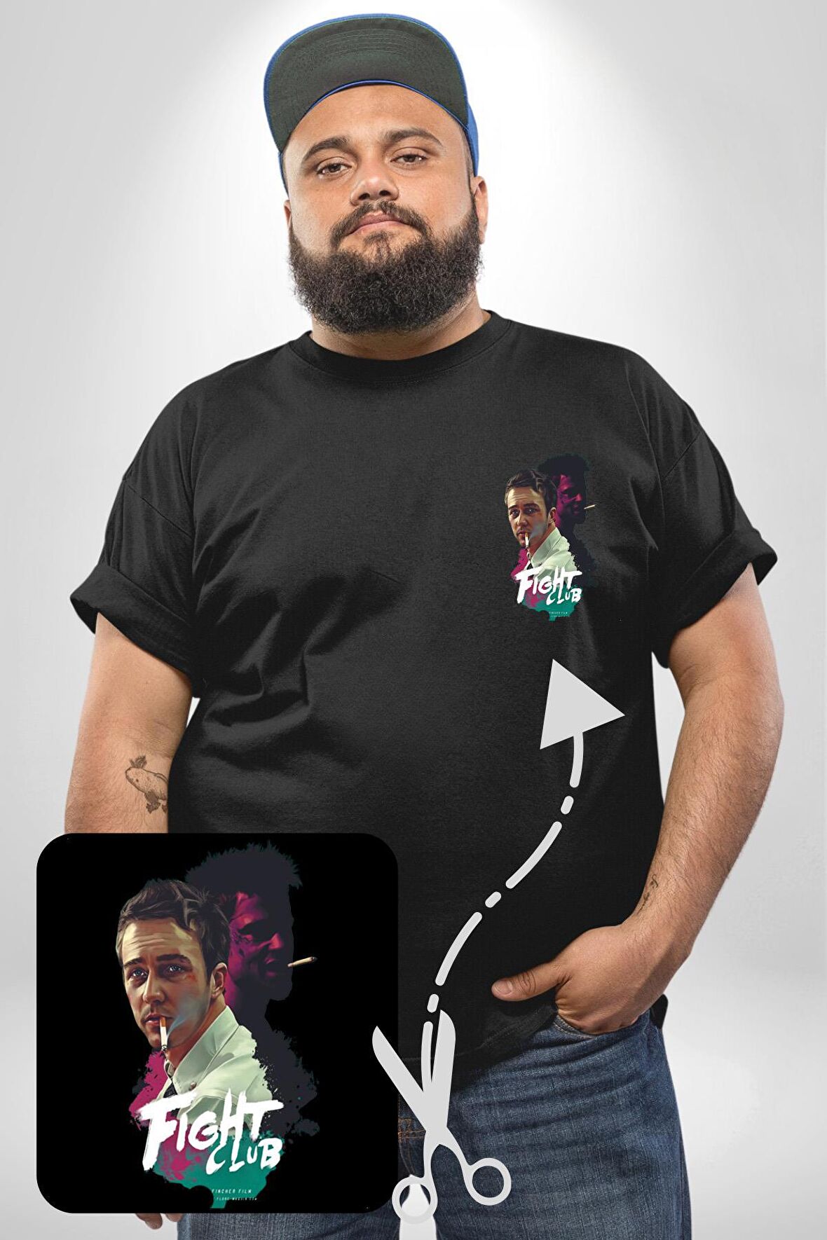 Fight Club Sinema Siyah Büyük Beden Kadın Basic Minimal Baskılı Tişört