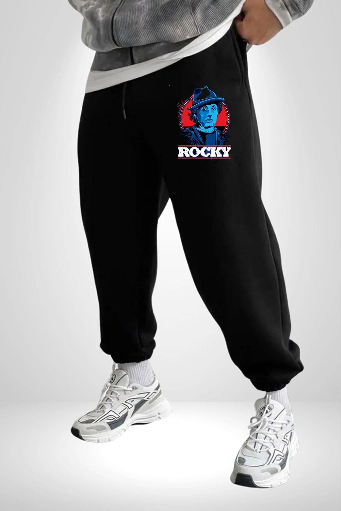 Rocky Film Sersi 3 İplik Erkek Baskılı Siyah Eşofman Altı