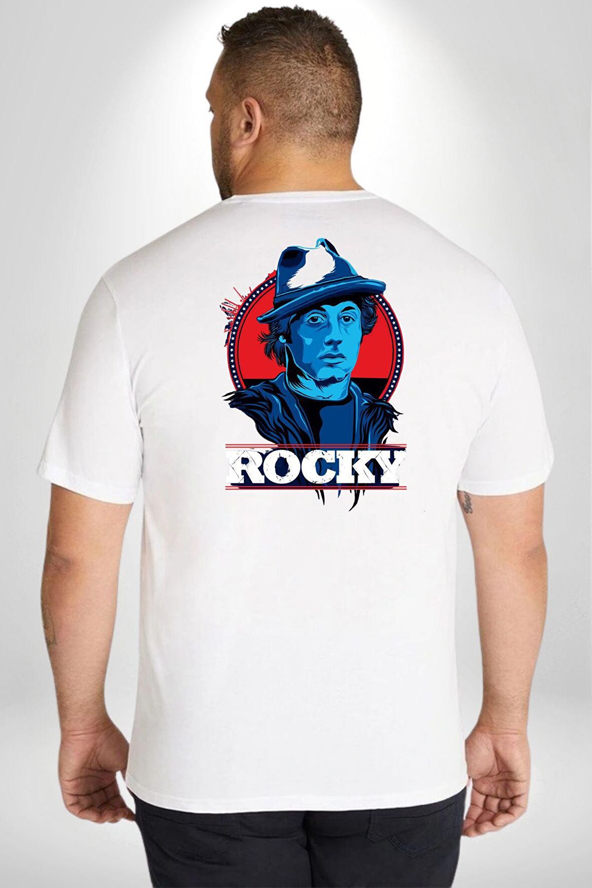 Rocky Film Sersi Büyük Beden Beyaz Tişört Kadın Erkek Ünisex Sırt Baskılı