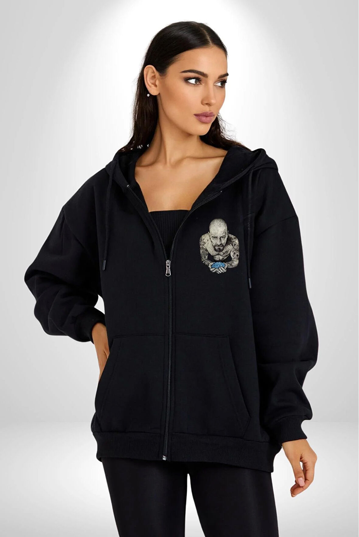 Breaking Bad Kadın Erkek Siyah Kapüşonlu Fermuarlı Baskılı Hırka Sweatshirt