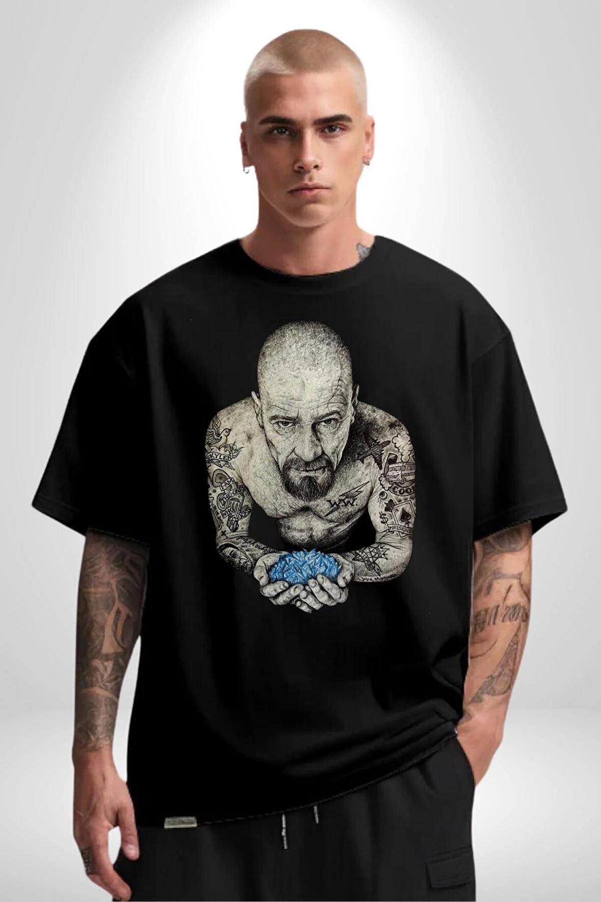 Breaking Bad Pamuklu Bisiklet Yaka Kadın Erkek Oversize Boyfriend Dijital Baskılı Siyah T-shirt