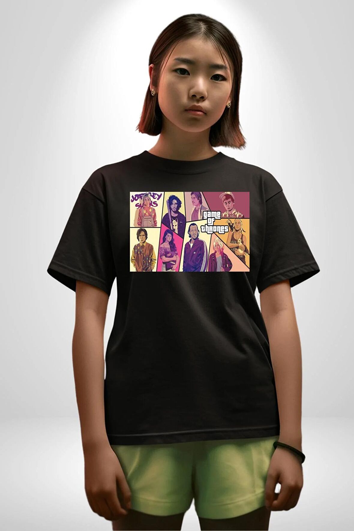 Game Of Thrones Gta Tasarımı Pamuklu Bisiklet Yaka Kadın Erkek Oversize Boyfriend Dijital Baskılı Siyah T-shirt