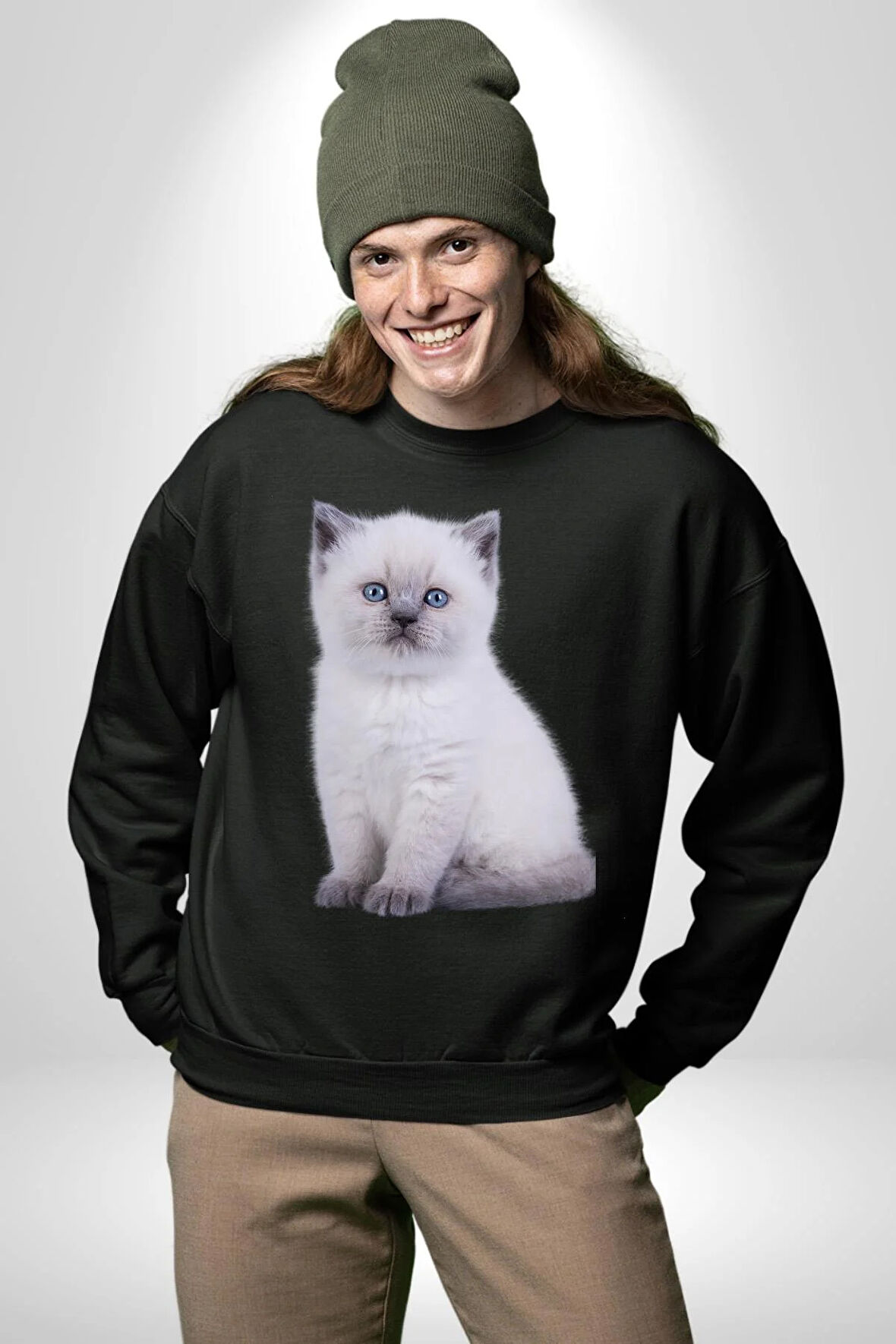Siyah Yavru Kedi Kadın Erkek Siyah Sweatshirt 
