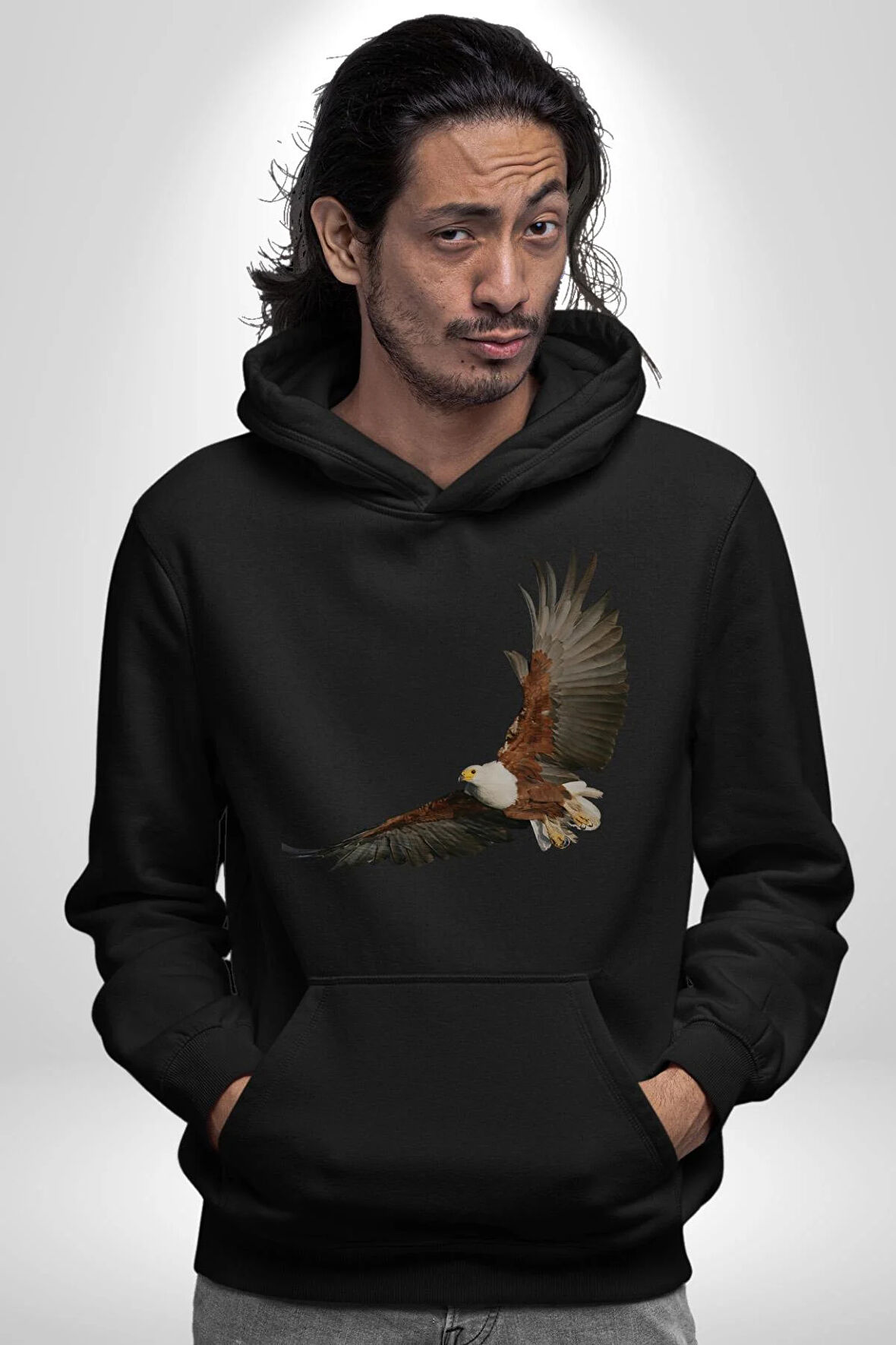 Kartal Özgürlük Kadın Erkek  Siyah Kapüşonlu Sweatshirt Hoodie