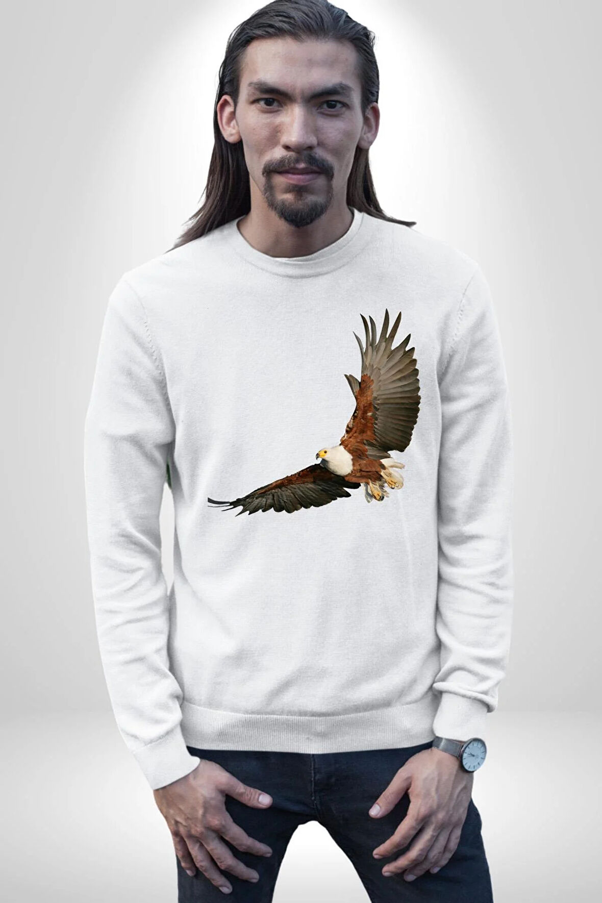 Kartal Özgürlük Kadın Erkek Beyaz Sweatshirt 