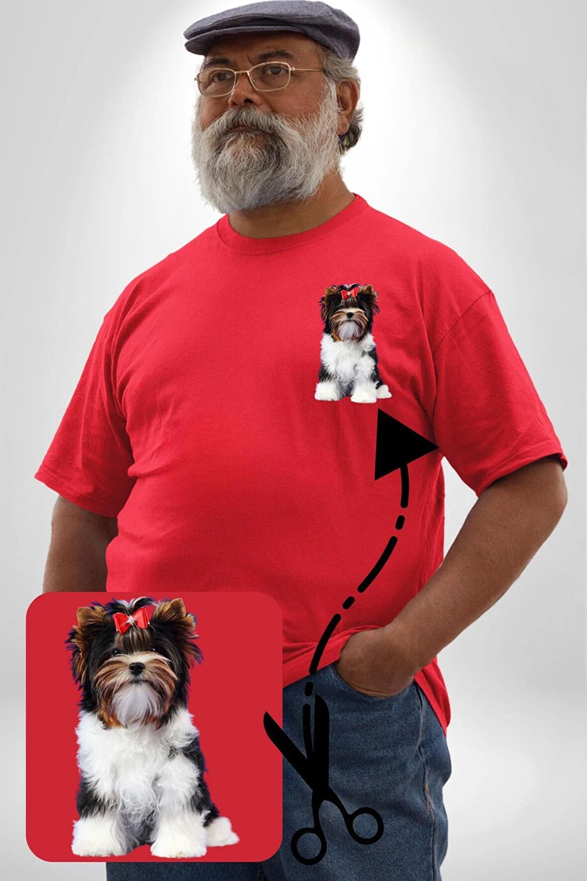 Biewer Yorshire Terrier Kırmızı Büyük Beden Kadın Basic Minimal Baskılı Tişört