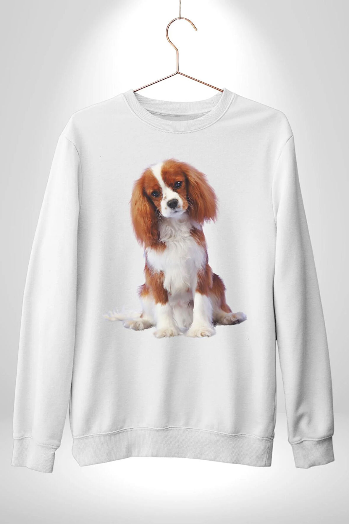 Cavalier King Charles Spaniel Kadın Erkek Beyaz Sweatshirt 