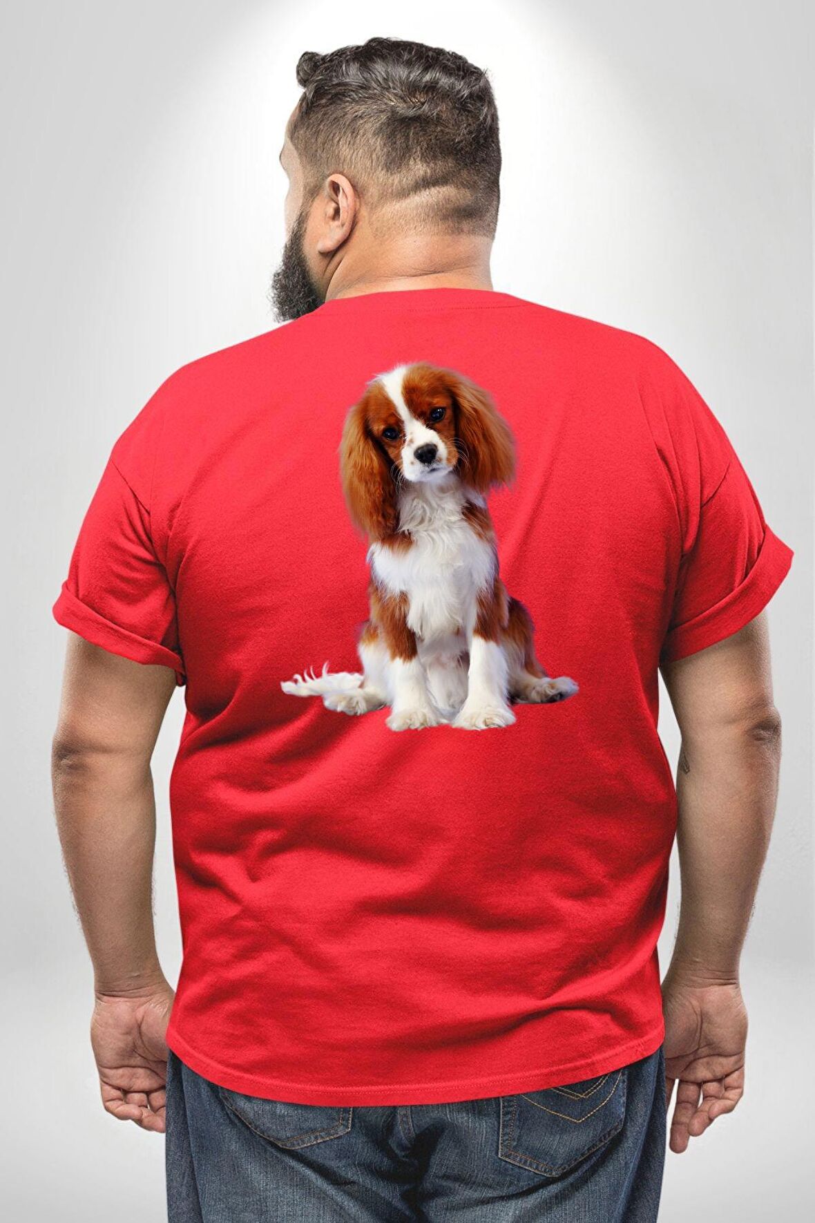 Cavalier King Charles Spaniel Büyük Beden Kırmızı Tişört Kadın Erkek Ünisex Sırt Baskılı