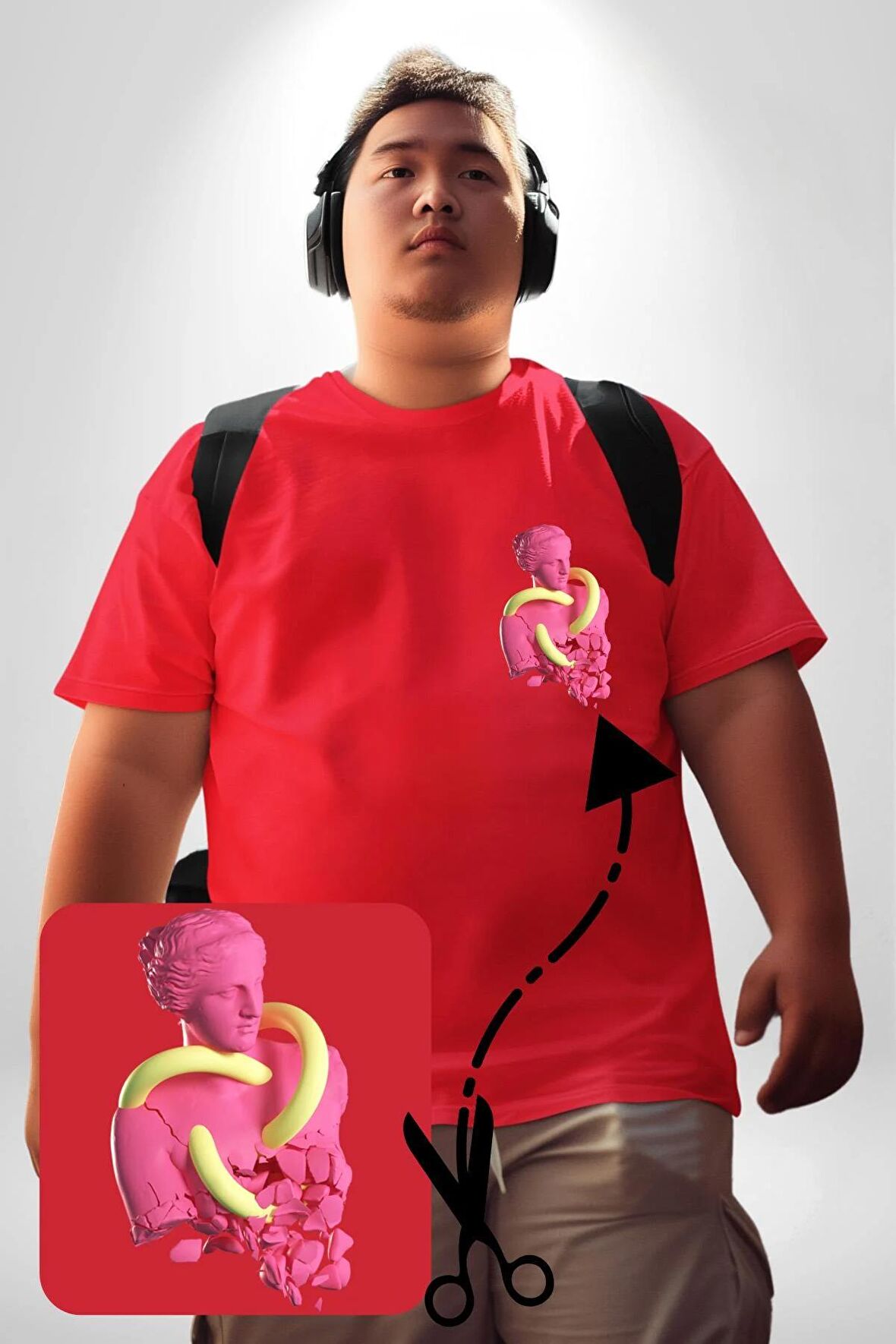 Pop Art Yaratıcı Heykel Pembe  Kırmızı Büyük Beden Kadın Basic Minimal Baskılı Tişört