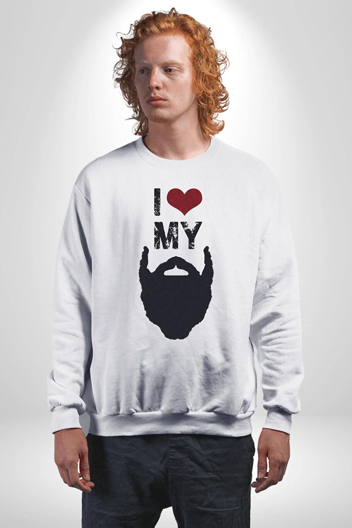 Sakalımı Seviyorum Berber  Kadın Erkek Beyaz Sweatshirt 