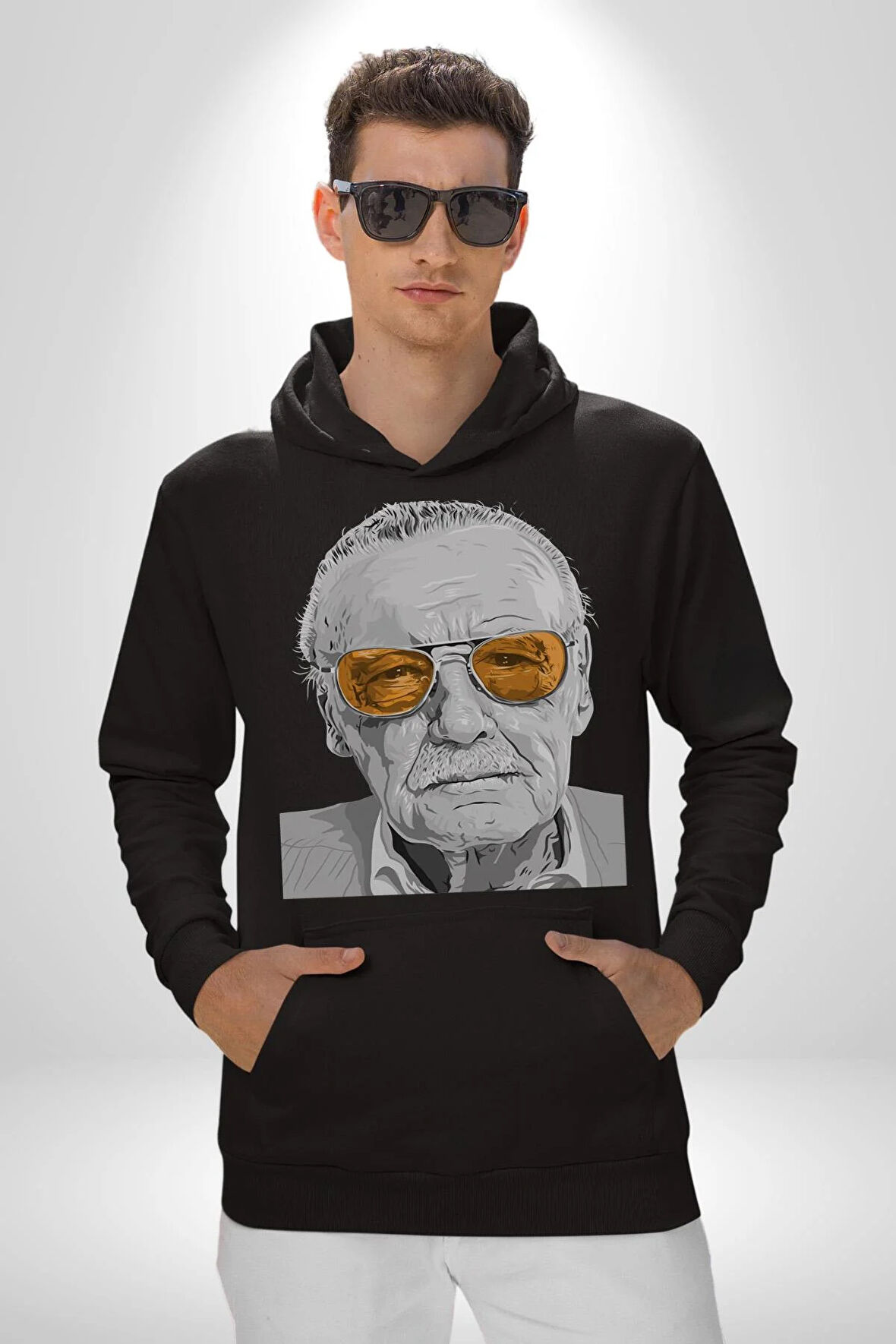 Stan Lee Kadın Erkek  Siyah Kapüşonlu Sweatshirt Hoodie