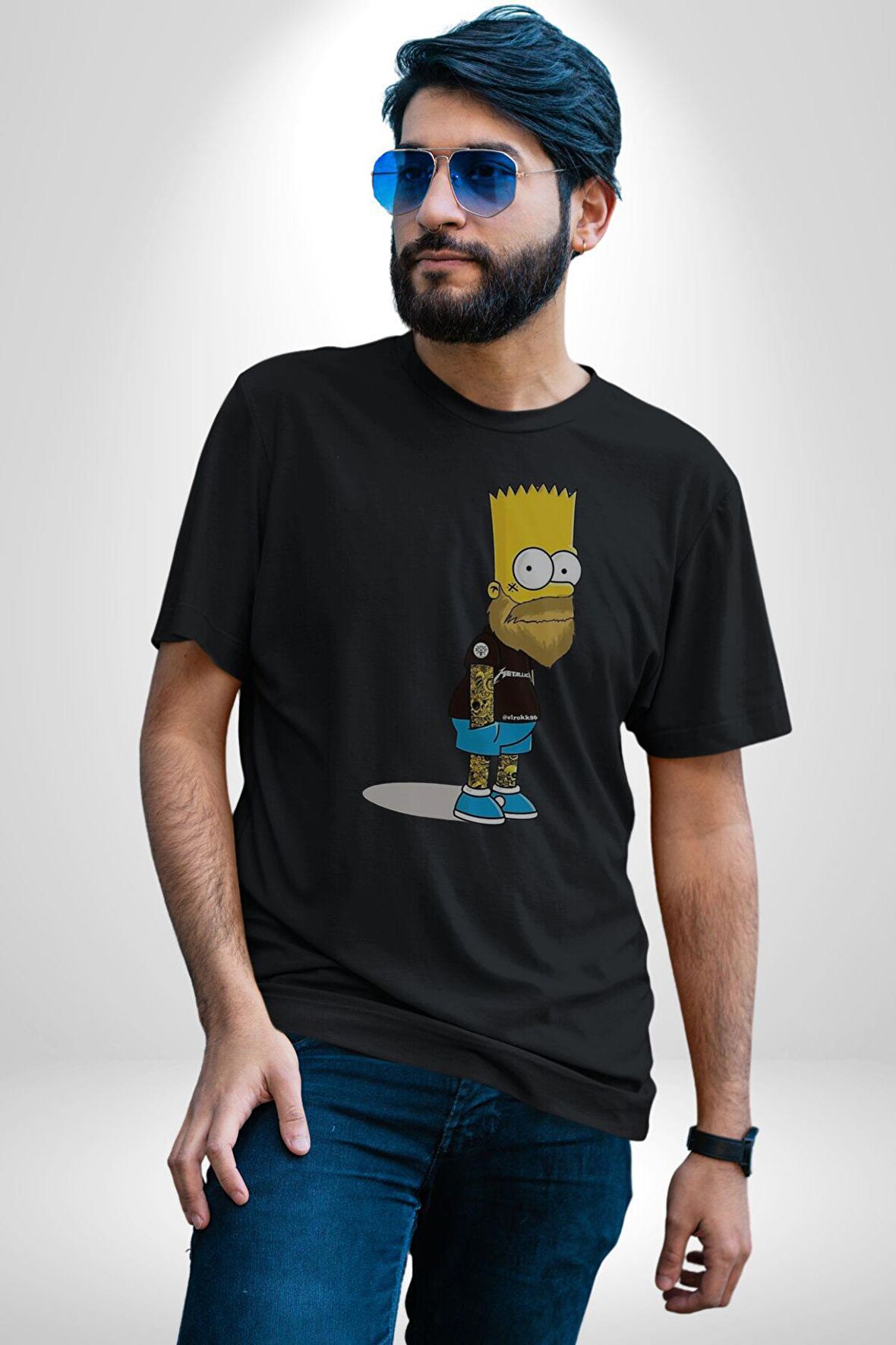 Simpson Metalica Bart Rock Kadın Erkek Unisex Siyah Organik Baskılı T-Shirt Penye Yüksek Kalite
