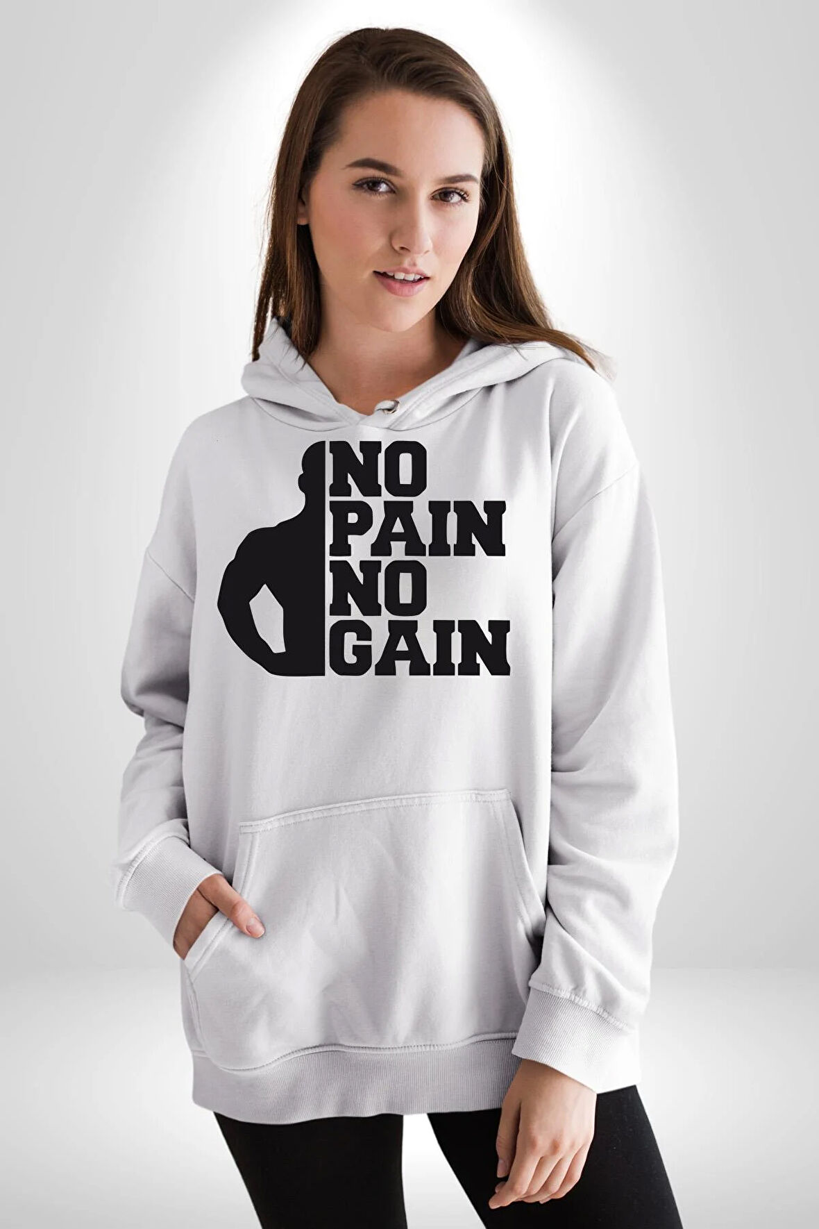 GYM Spor Sever Salon Vucut Geliştirme Emeksiz Olmaz  Kadın Erkek  Beyaz Kapüşonlu Sweatshirt Hoodie