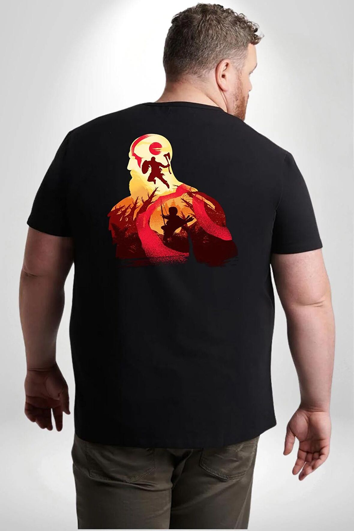 God Of War Kratos Oyun Büyük Beden Siyah Tişört Kadın Erkek Ünisex Sırt Baskılı